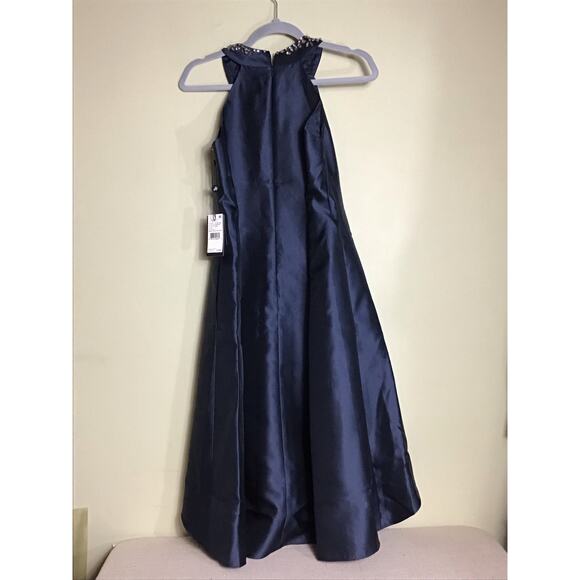 Adrianna Papell Women Fit and Flare Dress  Sz.2 Blue Mikado Party Cocktail Gown - Picture 6 of 12